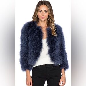 Yumi Kim Away We Go Feather Fur Jacket in Navy Size‎ Large